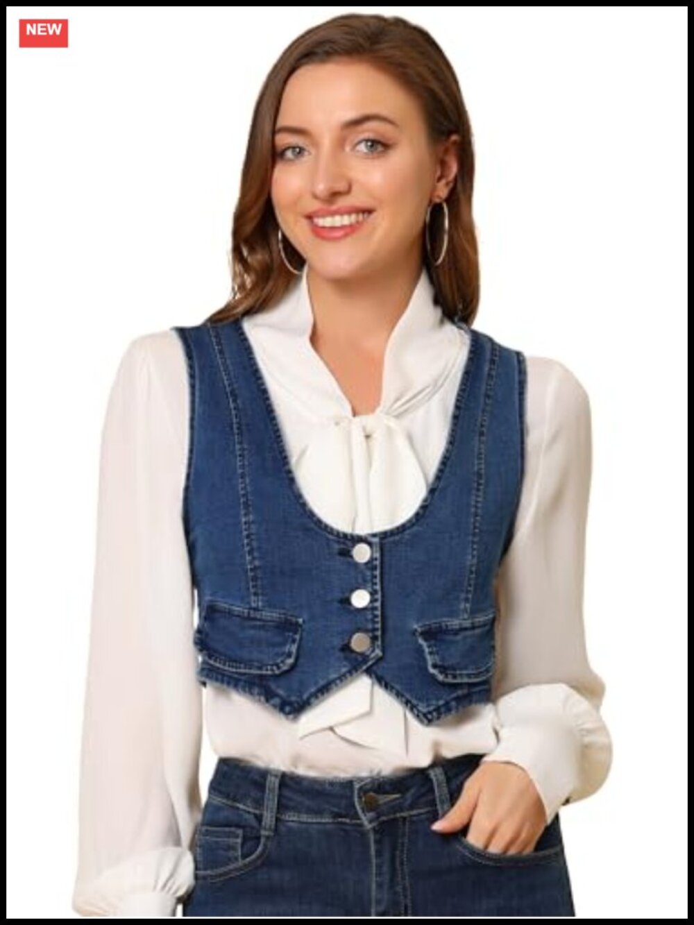 Women's Cropped Denim Vest Sleeveless Jean Vest Top Western